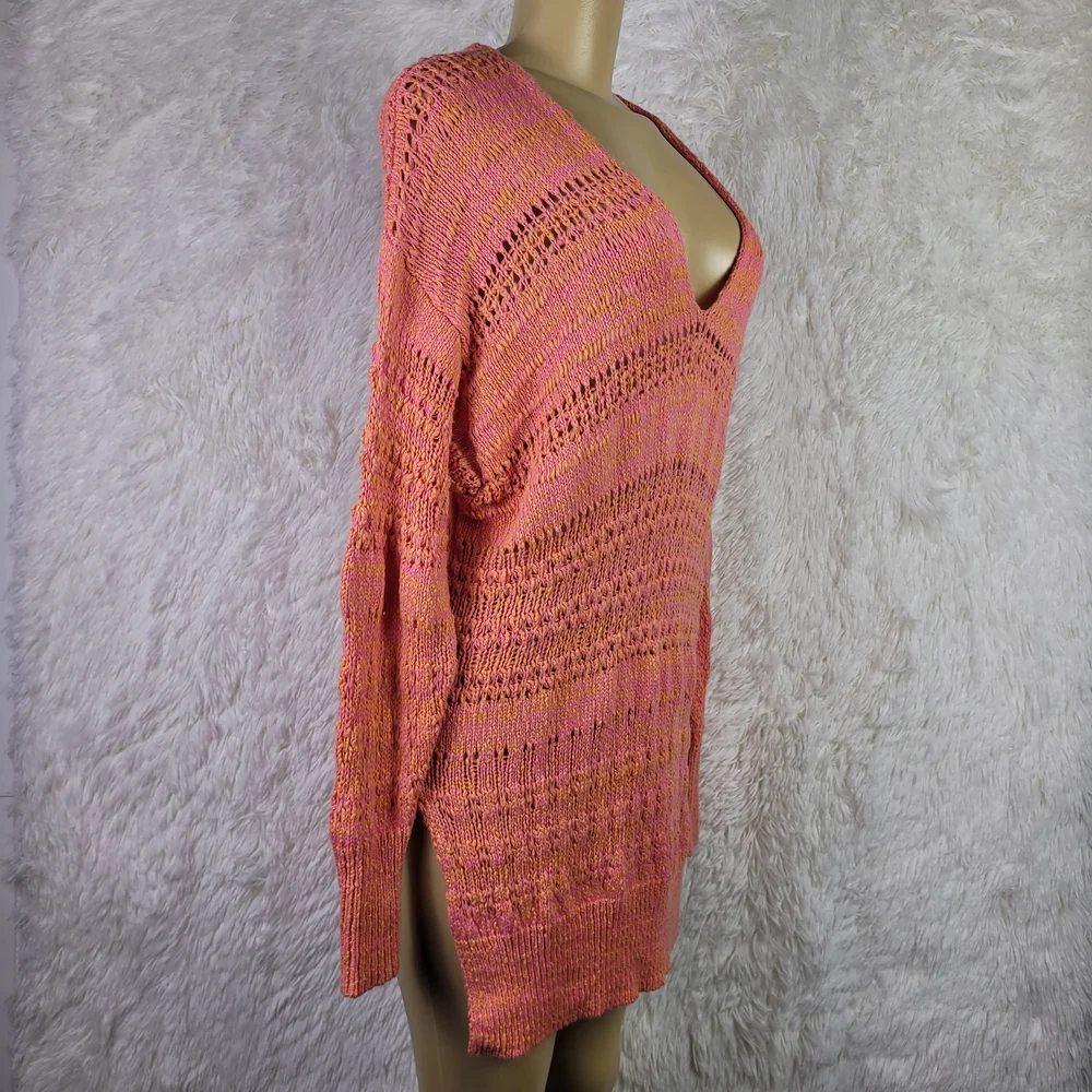 Free People Pink Hot Tropics Paloma Open Knit Cover Up Boho‎ Beachy Hippie XS